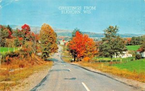 ELKHORN WISCONSIN~AUTUMN VIEW~GREETINGS FROM 1957 POSTMARK POSTCARD