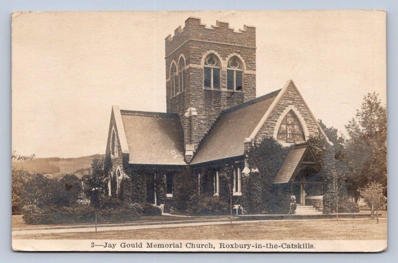 J95/ Roxbury-In-The-Catskills New York RPPC Postcard 20s Jay Gould Church 133