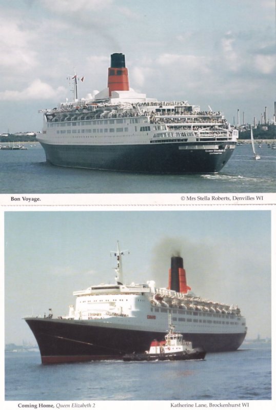 Bon Voyage Coming Home QE2 Ferry Womens Institute Hampshire 2x Postcard s