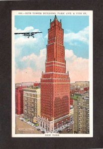 NY New York City Ritz Tower Building Airplane NYC Vintage Postcard