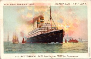 Postcard T.S.S. Rotterdam Holland-America Line Rotterdam - New York