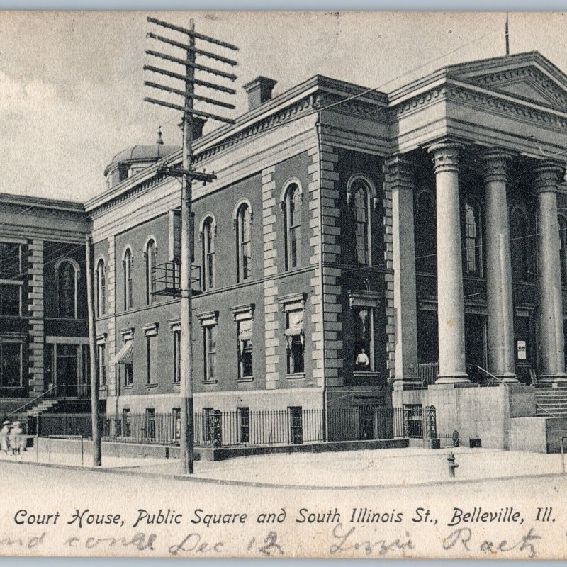 c1900s UDB Belleville, IL Court House Roadside Collotype Photo Greek Roman A194