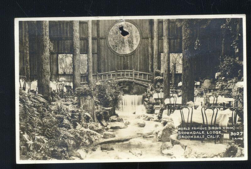 RPPC BROOKDALE CALIFORNIA LODGE INTERIOR WORLD FAMOUS REAL PHOTO POSTCARD