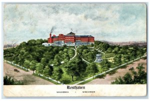 1908 Resthaven Exterior Building Waukesha Wisconsin Vintage Antique Postcard