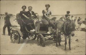 Block Island RI Mule Pulling Car Beach BI Photo Co Real Photo Postcard c1910 