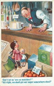 Children demanding matches comic Humor Grocer 1920s Postcard Inter Art 1786