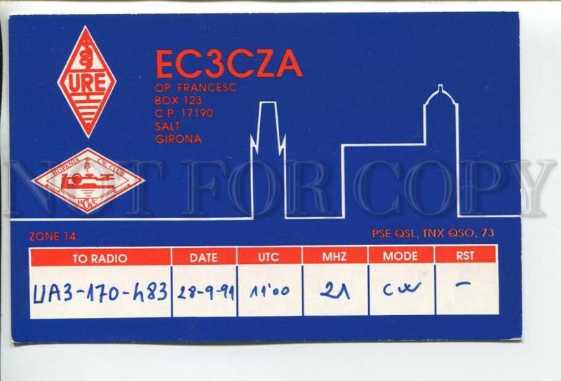 462907 1991 year Italy Salt Girona radio QSL card