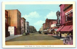 ST. THOMAS, Ontario Canada ~ TALBOT STREET SCENE c1930s Cars Postcard