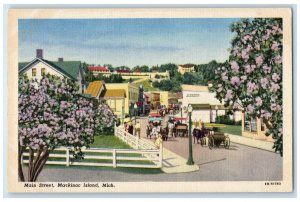 Mackinac Island Michigan MI Postcard Main Street Restaurant Flowers Trees c1930s