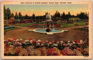 Fountain In Sunken Gardens Manito Park Spokane Washington WA Flowers Postcard