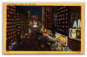 Times Square Night View New York CIty NY NYC UNP Unused Linen Postcard P27