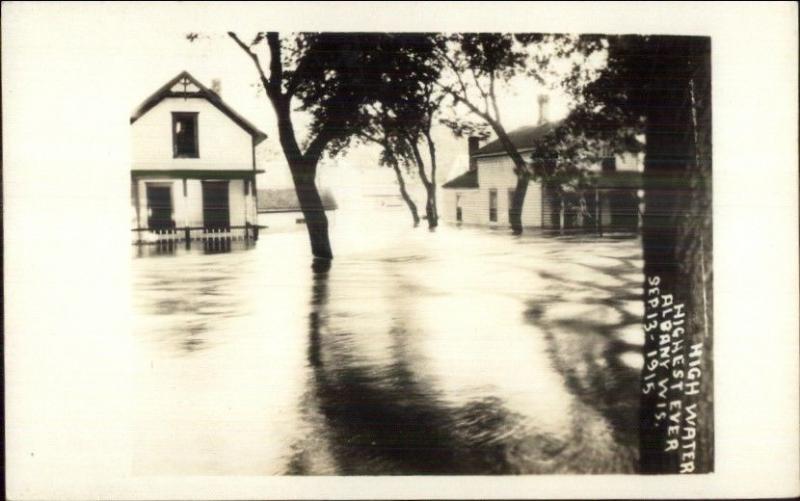 Albany WI Flood Sep 13 1915 Real Photo Postcard #1