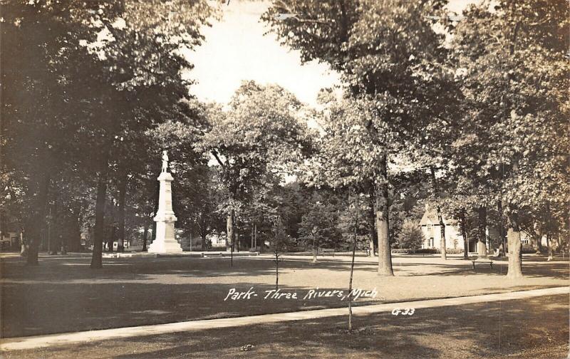 Three Rivers MichiganCity ParkCivil War Soldiers Monument1930s RPPC