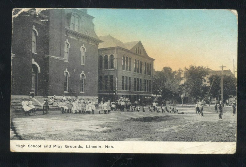 LINCOLN NEBRASKA HIGH SCHOOL PLAYGROUND VINTAGE POSTCARD WAVERLY NEBR.