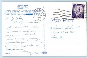 1962 Colonial Motel & Restaurant Building Roadside Richmond Virginia VA Postcard