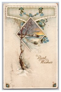 Postcard Best Wishes Vintage Standard View Embossed Card Farm Scene