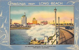Long Beach California 1940s Postcard Breakers Breaking on Rainbow Pier