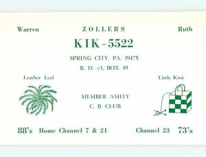 Vintage Qsl Ham Radio Card Spring City Pennsylvania PA t1643