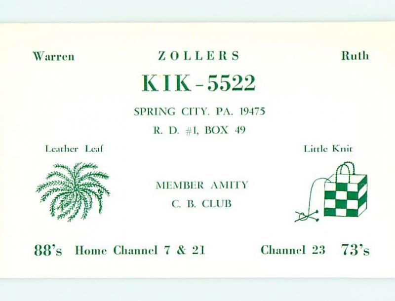 Vintage Qsl Ham Radio Card Spring City Pennsylvania PA t1643