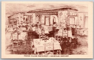 Vtg Louisville Kentucky KY French Village Restaurant Jean Walker Artist Postcard