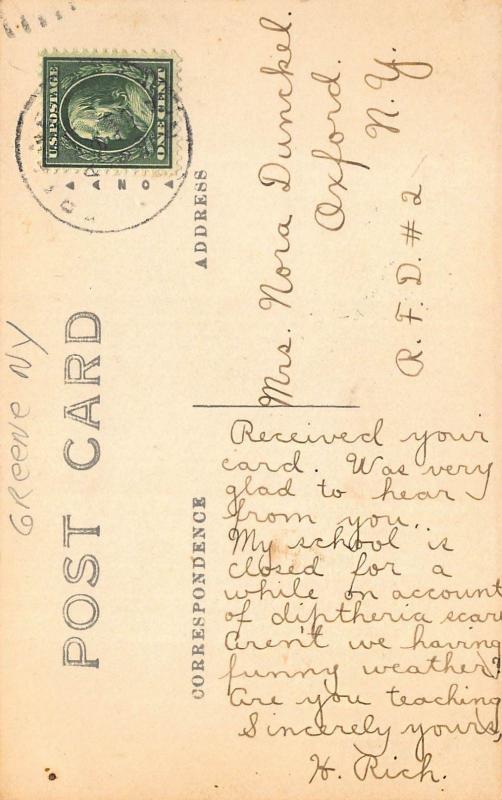 Greene NY Dirt Street Storefronts Hardware & Drug Store Great Signage