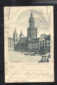 1900 GRUSS AUS HEILBRONN GERMANY ST KILIANSKIRCHE VINTAGE POSTCARD W STAMP