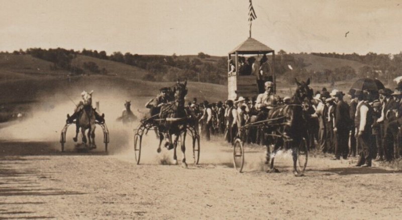 Glenwood MINNESOTA RPPC 1908 HARNESS RACE Horse Racing Trotting nr Alexandria MN 