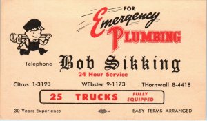 LOS ANGELES COUNTY, CA  Advertising BOB SIKKING PLUMBING   c1950s  Postcard
