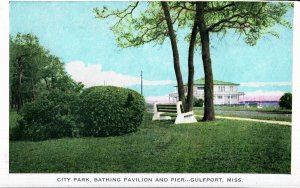 Circa 1920 City Park,  Bathing Pavilion and Pier, Gulfport, MS, White Border PC