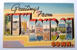 Greetings From New London Connecticut Postcard Large Big Letter Tichnor Unused