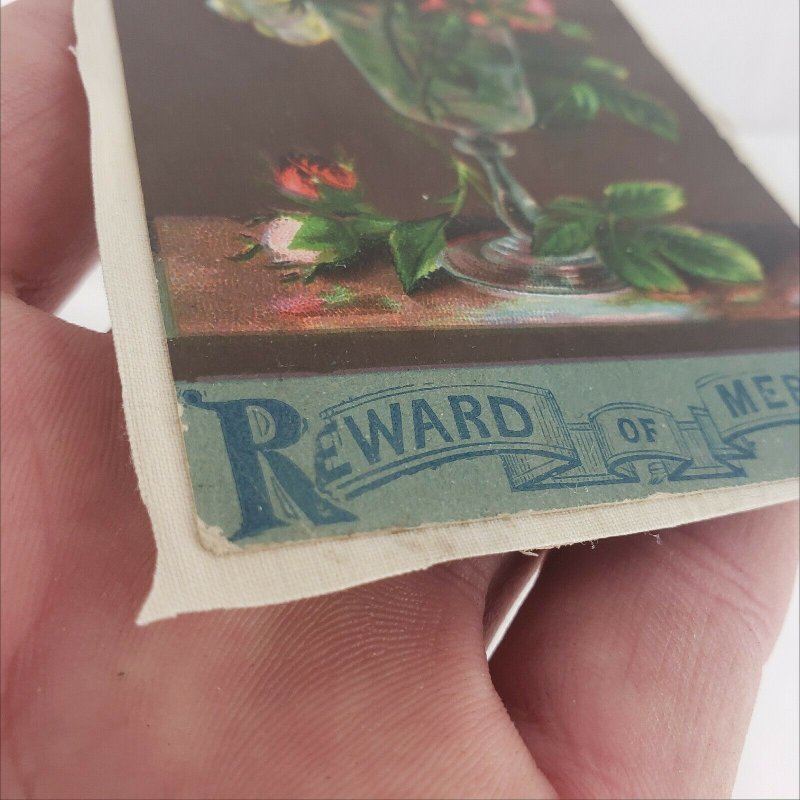 Antique Award of Merit 1880s Glass of Water with Flowers Card Paper