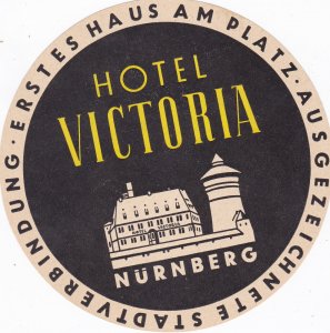 Germany Nuernberg Hotel Victoria Vintage Luggage Label sk2096