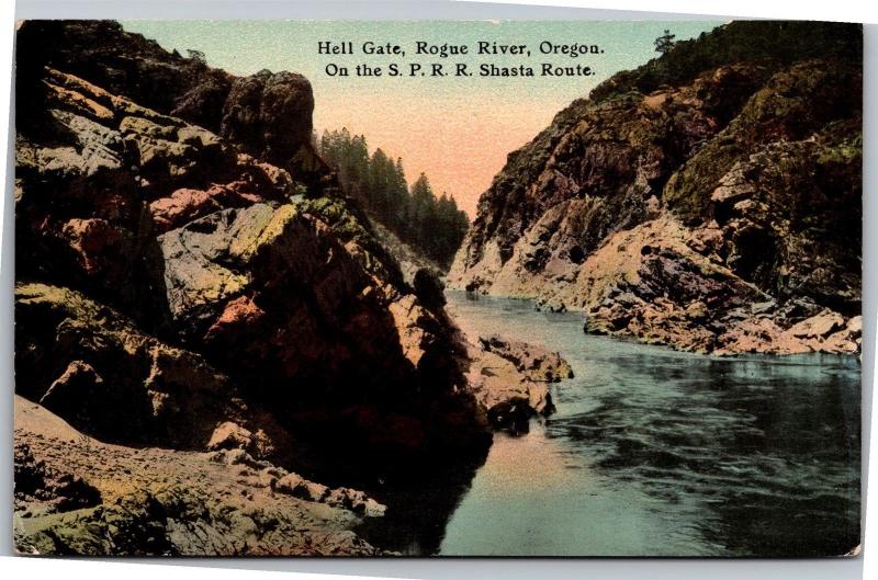 Hell Gate, Rogue River Oregon, on SPRR Shasta Route Vintage Postcard Y04