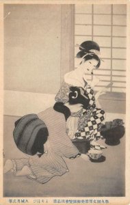 Japanese Art Women Geishas Tea c1910s Vintage Postcard