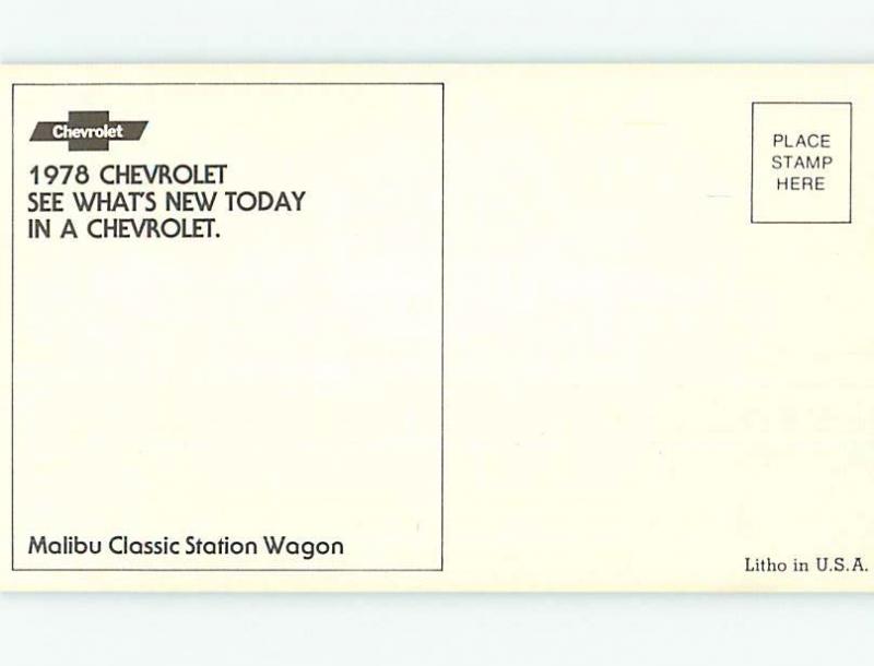 Unused 1978 car dealer postcard CHEVROLET MALIBU CLASSIC STATION WAGON o8199-12