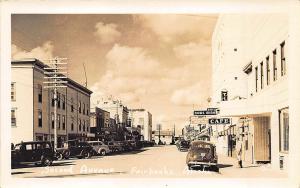 Fairbanks AK Street View Store Fronts Old Cars RPPC Postcard