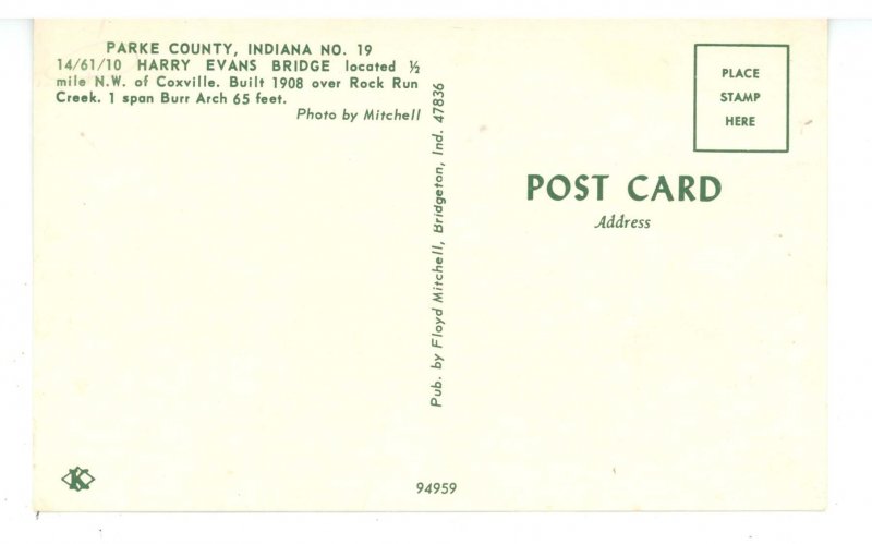 IN - Parke County. Harry Evans Covered Bridge