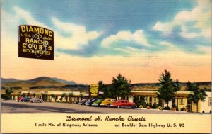 Linen Postcard Diamond H. Rancho Courts on US Highway 93 in Kingman, Arizona