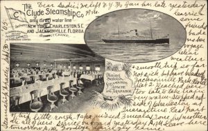 Jacksonville FL Clyde Steamship Co Dining Saloon Apache c1905 Postcard