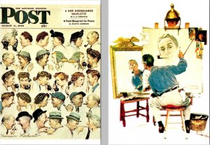 2~4X6 Postcards  NORMAN ROCKWELL Saturday Evening Post Repros GOSSIP~SELF IMAGE