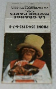 La Grange Motor Parts Monkey Cards Illinois 20 Strike Matchbook Cover