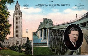 Louisiana New Orleans Huey P Long Bridge and State Capitol Baton Rouge 1944