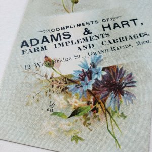 Adams & Hart Farm Implements Carriages Grand Rapids Michigan Ad Trade Card F120