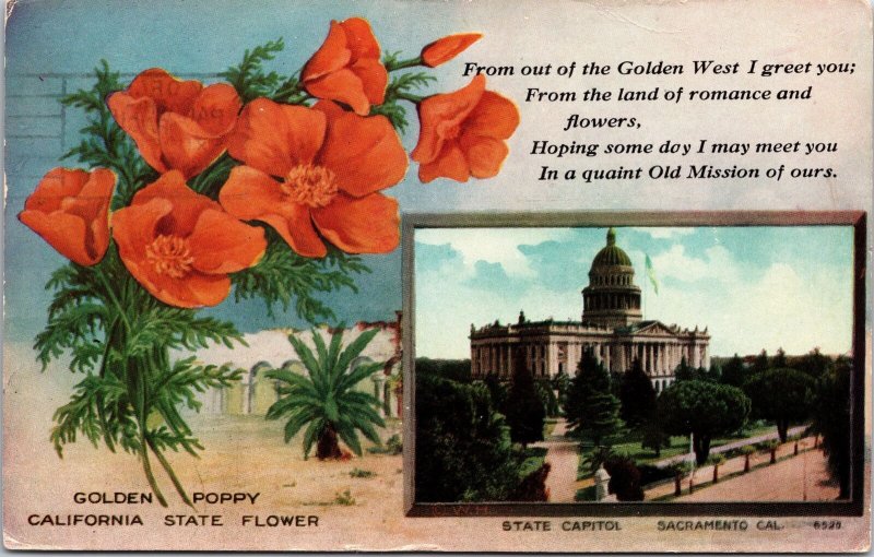 VINTAGE POSTCARD CALIFORNIA CAPITOL AND FLOWER MAILED 1914 PANAMA PACIFIC EXPO