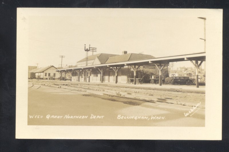 RPPC BELLINGHAM WASHINGTON GREAT NORTHERN RAILROAD DEPOT REAL PHOTO POSTCARD