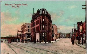 Erie, Pennsylvania - Train track downtown on State & Turnpike Streets - in 1917