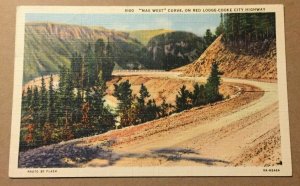 VINT, .01 LINEN POSTCARD - UNUSED MAE WEST CURVE RED LODGE - COOKE HIGHWAY MT