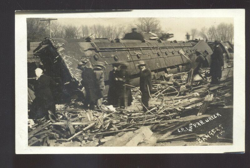 RPPC GLADBROOK IOWA C.R.I &P RAILROAD TRAIN WRECK REAL PHOTO POSTCARD