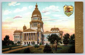State Capitol~Golden Border & Seal Springfield Illinois~Vintage Postcard