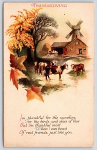 Clapsaddle Thanksgiving~Cows by Dairy Barn~Milk Cans Wagon~Windmill Autumn~WOLF 